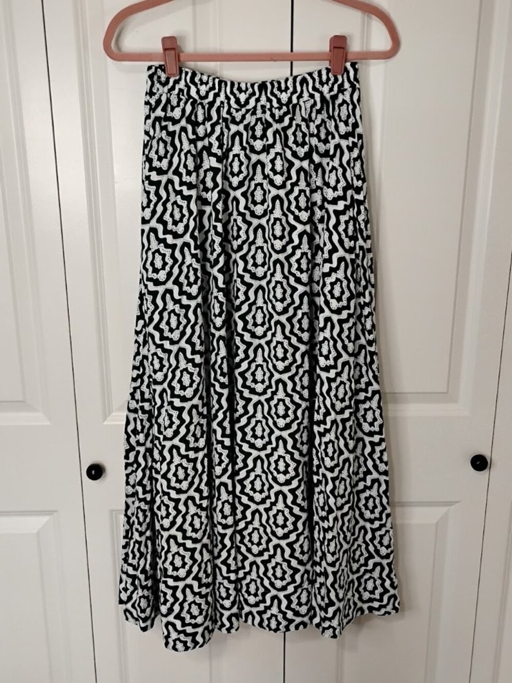 LOFT Women's Green White Geometric Damask Elastic Waist Maxi Skirt Size XS